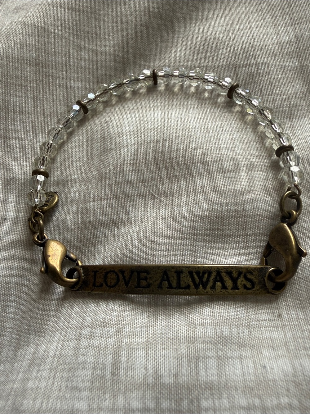 LOVE ALWAYS Clear Beaded Brass Accent Bracelet